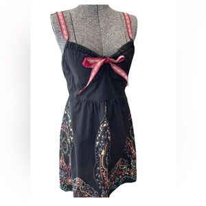 Sangria adorable black with colorful border all cotton fit & flare dress size 10